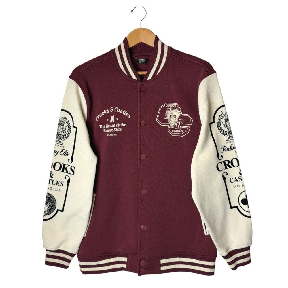Crooks &‎ Castles Varsity Jacket Mens Medium Burgundy Ruling Elite Logo Retro